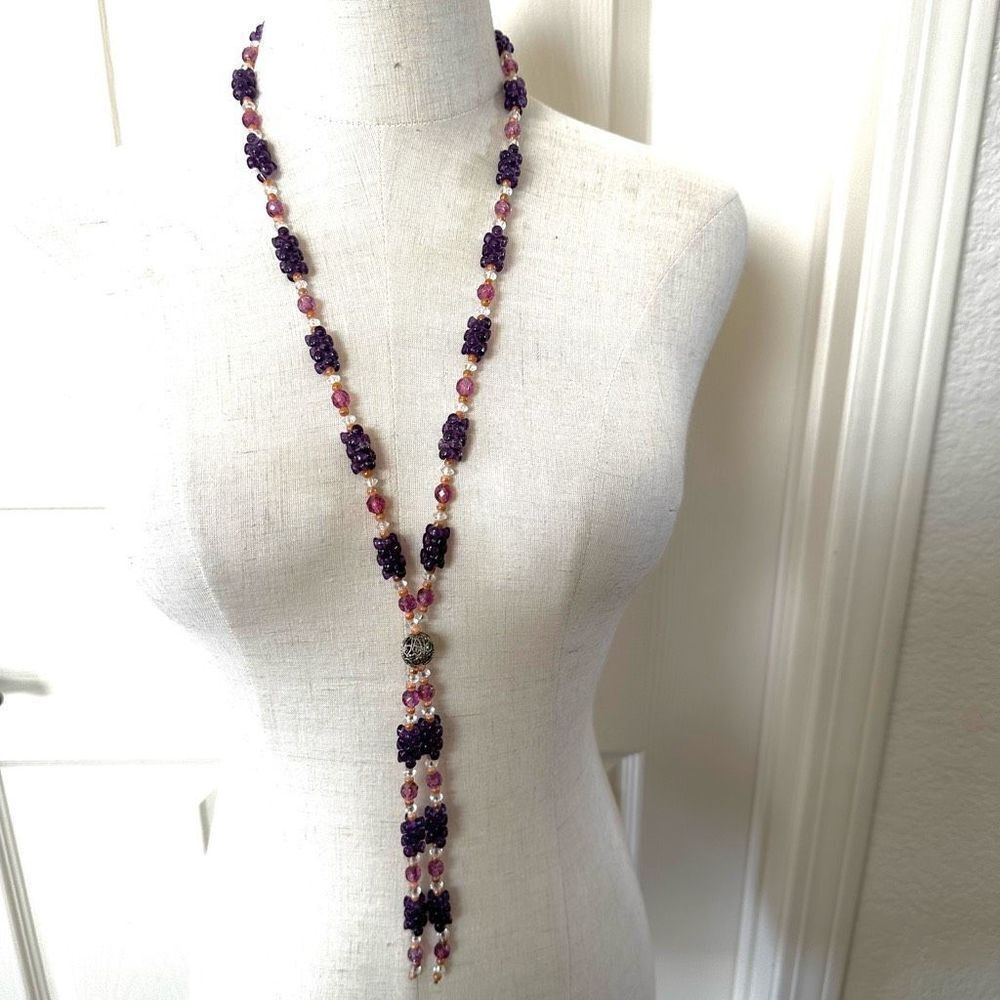 Purple beaded lariat necklace